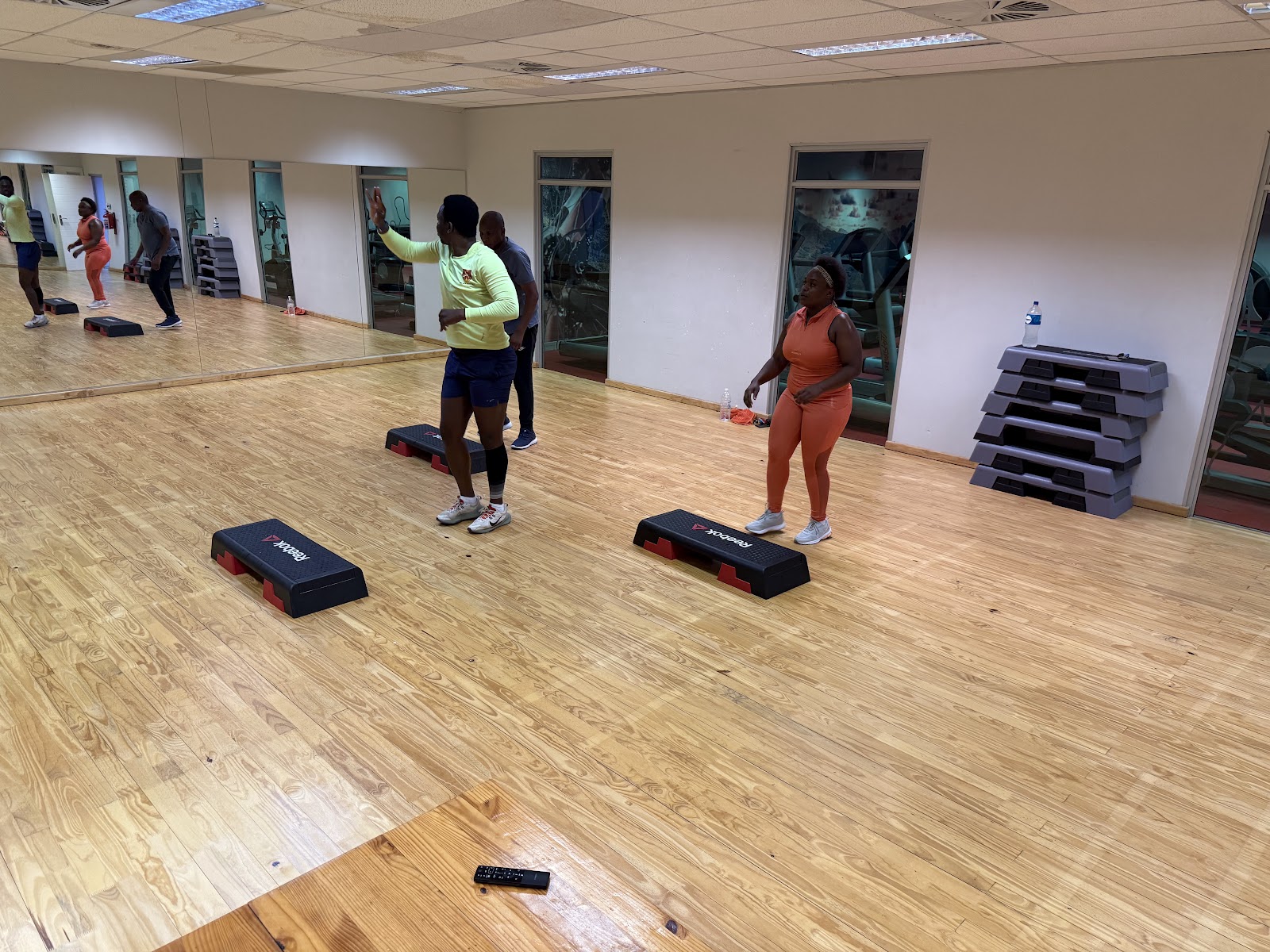 Group fitness class in the studio at Health Zone Gym